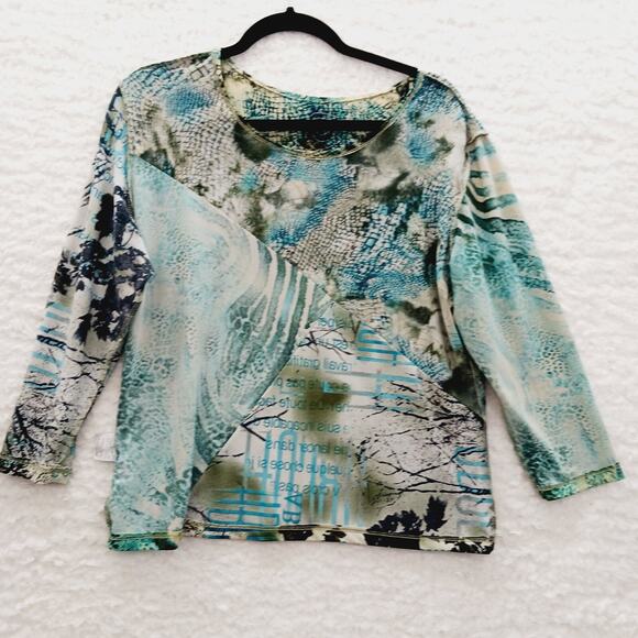 Blouse Size XL Mob Wife Teal Reptile Metallic Maximalist Witchy Artsy Edgy Y2K - Picture 10 of 14